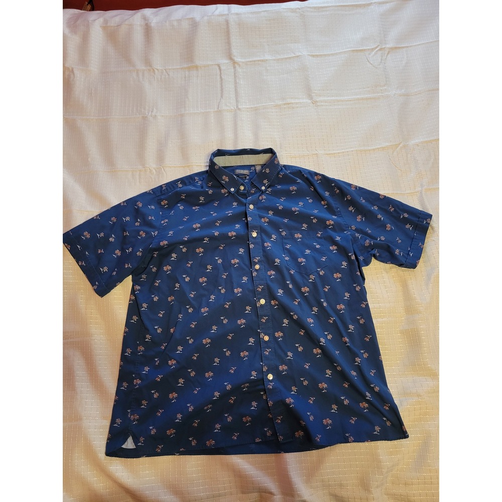 Van Heusen Mens Blue Tropical Palm Tree Print Short Sleeve Button Down Shirt XL